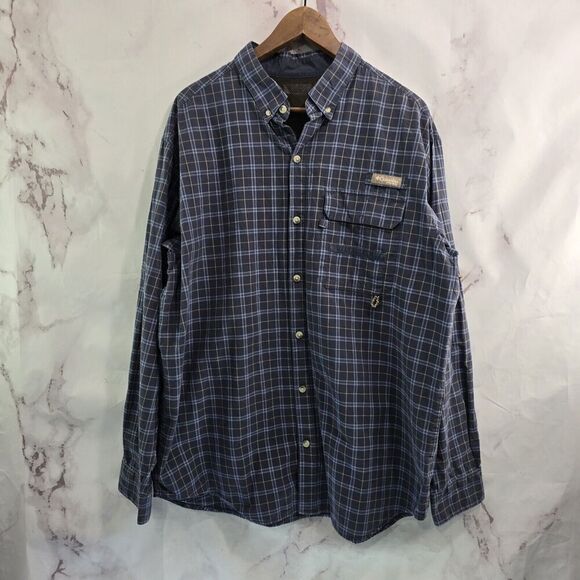 Columbia Shirt Mens XL Blue Button Down Up Plaid Vented Cotton Long Sleeve PHG - Picture 1 of 13